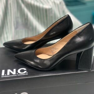 INC International Concepts Black Block Leather Heels, Ubika NIB Size 5